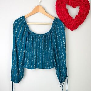 Kingston Grey Emma Cottagecore Coquette Soft Girl Top Size JR Medium Teal Blue